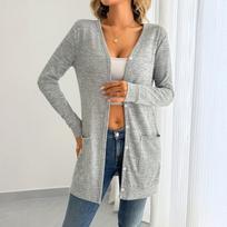 Women’s Button Down Long Sleeve Knit Cardigan with Pockets Lightweight Casual Open Front Sweater Top for Everyday Wear M šviesiai pilka spalva