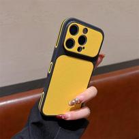 iPhone 17 Pro Max Case: Plain Leather-Textured Side, Large Window, for Apple 16 Pro iPhone 17 Pro citrinos geltonos spalvos