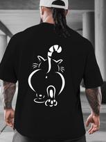 Men's Funny Hello Cat Butt Cat Butt Minimalist Line Art Meme Graphic T Shirt Cotton Tee Summer Women Oversize Streetwear Loose S įvairiaspalvis