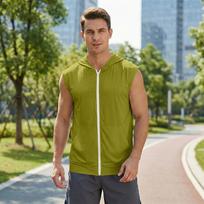 Men Sleeveless Zip Up Hoodie Lightweight Hooded Vest with Pockets Athletic Workout Casual Top for Gym Running Training L