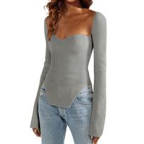 Women’s Clothing Ribbed Knit Long Sleeve Shirts for Women Neck Slim Fit Womens Tops Casual Pullover Design L