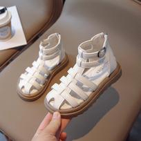 Kids Summer Sandals Retro Anti-Smash Toe Roman Sandals Soft Sole Princess Shoes Girls Breathable Size 26