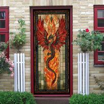 1 piece of Phoenix Nirvana themed decorative door sticker adopts a retro painted glass style design, with flame red gold as the (as the picture,77x200cm)