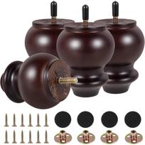4 vnt. baldų kojelės moliūgo formos medinės baldų kojelės H10cm Retro riešuto spalvos sofos kojelės su iš anksto išgręžtu 5/16''/M8 varžtu ir tvirtinimo plokšte bei varžtais stalui ruda