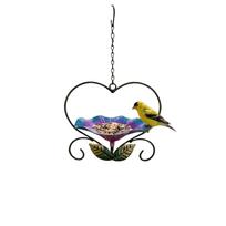 Metal Hanging Bird Feeder Outdoor Garden Decorative Bird Feeder with Floral Design and Heart Frame for Backyard Patio Porch Hanging One Size mėlyna