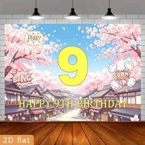 2D Cartoon Japanese Town 9th Birthday Backdrop Party Decor Banner 47.2x31.5inch/120*80cm