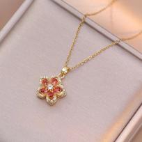 1pcs Light Luxury Spin Zircon Flower Pendant Necklace For Women Gold Color Chain Fashion Necklaces Party Jewelry Gifts