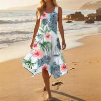 Sleeveless Print Midi Dress for Women Lightweight Flowy Fit Summer Dresses for Women Uk Ladies Summer Dresses Uk L mėlyna