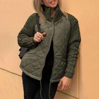 Women's Quilted Zip Up Vest with Knitted Sleeves, Lightweight Stand Collar Jacket for Fall and Winter Layering, Black L armijos žalia spalva