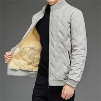Men's Casual Sherpa Fleece Lined Cotton Jacket Thickened Stand Collar Full Zip Outerwear Lightweight Warm Coat for Outdoor Activities L smėlis