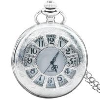 Vintage Silvery Steampunk Cutout Carved Quartz Pocket Watch Necklace Pendant Clock Chain Men Women Chain Gift