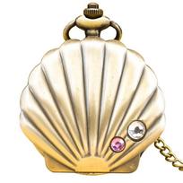 Vintage Bronze Steampunk Shell Carved Quartz Pocket Watch Necklace Pendant Clock Chain Men Women Chain Gift bronza