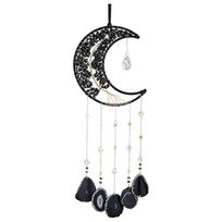 Natural Stone Sun Catcher Hanging Ornament Crescent Moon Shape with Agate Slice and Bead Chains for Balcony Decor One Size juoda