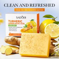 Turmeric Kojic Acid Lemon Essential Oil Soap, Frosted Particle Soap, Physical Exfoliating Handmade Soap 100g