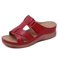 Didelio dydžio vasariniai laisvalaikio retro stiliaus siuvimo batai storapadžiais, odiniai vienos linijos moteriški sandalai ir šlepetės 43 raudona