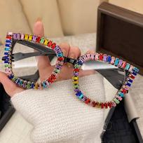 INS Rhinestone Sunglasses Steampunk Fashion Large Frame Eyewear Lightweight UV400 Protection Women Spectacles Outdoor Activities