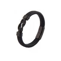 Polished Stainless Steel Men's Figure-Eight Leather Bracelet  Boyfriend Birthday Surprise juoda