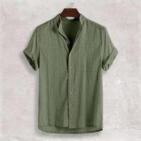 Men's Lightweight Breathable Mandarin Collar Button-Down Shirt For Summer Beach Wear S žalia