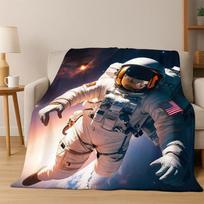 Cartoon Astronaut Universe Spaceman Outer Space Flannel Blanket Soft Warm Throw Blanket for Bedroom Living Room Bed Travel kids 75x90cm