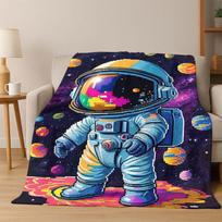 Cartoon Astronaut Universe Spaceman Outer Space Flannel Blanket Soft Warm Throw Blanket for Bedroom Living Room Bed Travel kids 75x90cm
