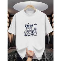 European sizes Cowboy Corgi Men's Cotton TShirt Alien Western Dog Print Pattern Pure Cotton Premium Print Durable Casual Fashion S balta