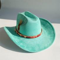 retro Vegan Suede Western Cowboy Hat wide brim print belt feather Cowgirl hat party stage hat wholesale Cattleman knight hat M 56-58