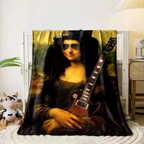 Mona Lisa with a guitar and a top hat in a surreal style. for all seasons blanket lunch break throw gift 80cm x 120cm
