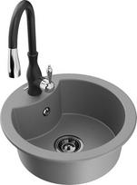 Granitinė virtuvinė plautuvė Mexen Diego su maišytuvu ir sifonu, Grey+Black