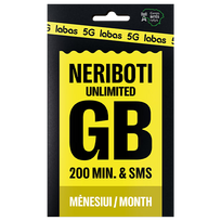 LABAS pakuotė NERIBOTI GB + 200 MIN. + 200 SMS