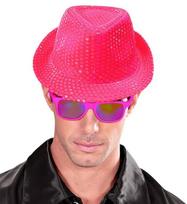 Skrybėlė, Fedora, blizgučiai, Widmann, neoninė rožinė