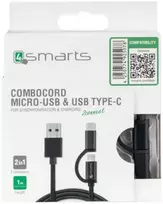 4Marts 4smarts Micro-USB & USB Type-C Cable ComboCord 1m medžiaginis juodas