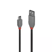 USB Kabelis - LINDY Anthra Line USB 2.0 Type A į Mini-B Laidas M/M, 3 m, Juodas