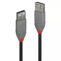 USB Prailginimo Laidas - LINDY Anthra Line USB 2.0 Tipo A Prailginimo Laidas, M/F, 480Mbps, 0.5 m, Juodas