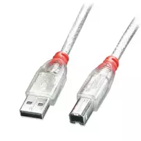 USB Kabelis - LINDY USB 2.0 Type A į B Laidas M/M, 0.5 m, Skaidrus