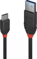 USB Laidas - LINDY Juodas Line USB 3.2 Type A į C Laidas, M/M, 10Gbps, 15W, 0.15 m, Juodas