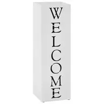 Stovas skėčiams, su užrašu Welcome, plieno, baltas
