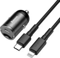 Įkroviklis automobilinis Baseus Tiny Star Mini Quick Charge Type-C to lightning 18W su 1m laidu pilkos spalvos TZVCHX-0G