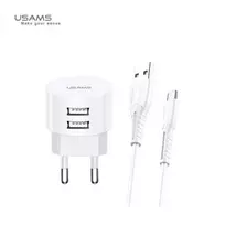 Usams kelioninis USB įkroviklis + USBC laidas , Baltas