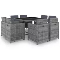 Lauko baldų komplektas Valgomojo komplektas su pagalvėmis, 9dalių, antracito, ratanas