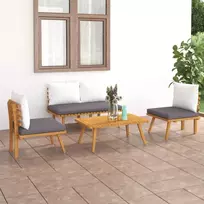 Lauko baldų komplektas Poilsio komplektas su pagalvėmis, 4 dalių, akacijos masyvas