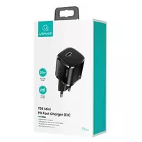 USAMS Tinklo įkroviklis 1xUSB-C T36 mini 20W + kabelis USB-C-Lightning juodos spalvos PD3.0 Fast Charging XFKXLOGTL01 (US-CC124+US-SJ484)