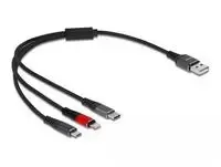 „Delock“ USB įkrovimo laidas „3 viename“, skirtas „Lightning“ / „MicroUSB“ / „Type-C“, 30 cm, 3 spalvų