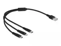 „Delock“ USB įkrovimo laidas „3 viename“, skirtas „Lightning“ / „MicroUSB“ / „Type-C“, 30 cm juodas