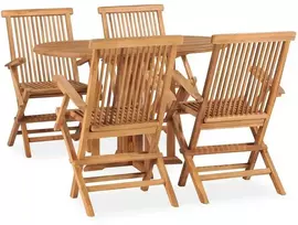 Lauko baldų komplektas VidaXL Sulankstomas lauko valgomojo komplektas, 5 dalių, tikmedis