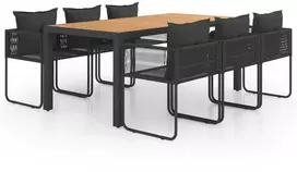 Lauko baldų komplektas Sodo valgomojo komplektas, 7 dalių, juodas/rudas, PVC ratanas