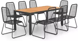 Lauko baldų komplektas Sodo valgomojo komplektas, 9 dalių, juodas/rudas, PVC ratanas