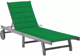 Sodo saulės gultas su čiužinuku, pilkas, akacijos masyvas