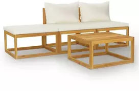 Lauko baldų komplektas Sodo baldų komplektas su pagalvėmis, 4 dalių, kreminis, akacija