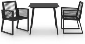 Lauko baldų komplektas Lauko valgomojo baldų komplektas, 3 dalių, juodas, PVC ratanas