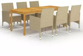 Lauko baldų komplektas Sodo valgomojo baldų komplektas, 7 dalių, smėlio spalvos
